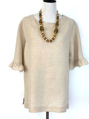 Bella Bell Sleeve  100% Linen Top by Crown Linen Designs Sz M-L